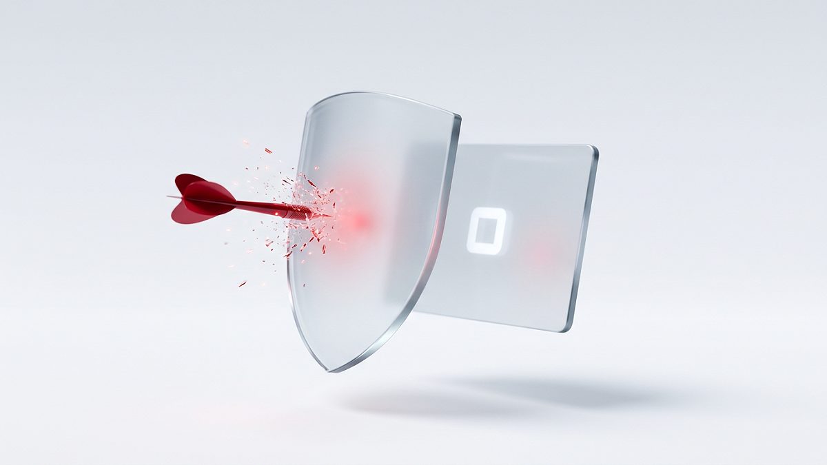 A glass shield deflecting a chargeback arrow away from a floating payment panel
